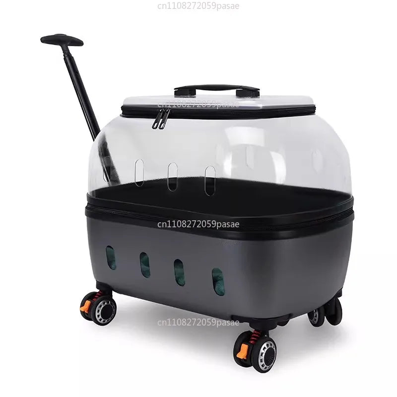 Large Transparent Rolling Cat Carrier Suitcase | Dual-Mode