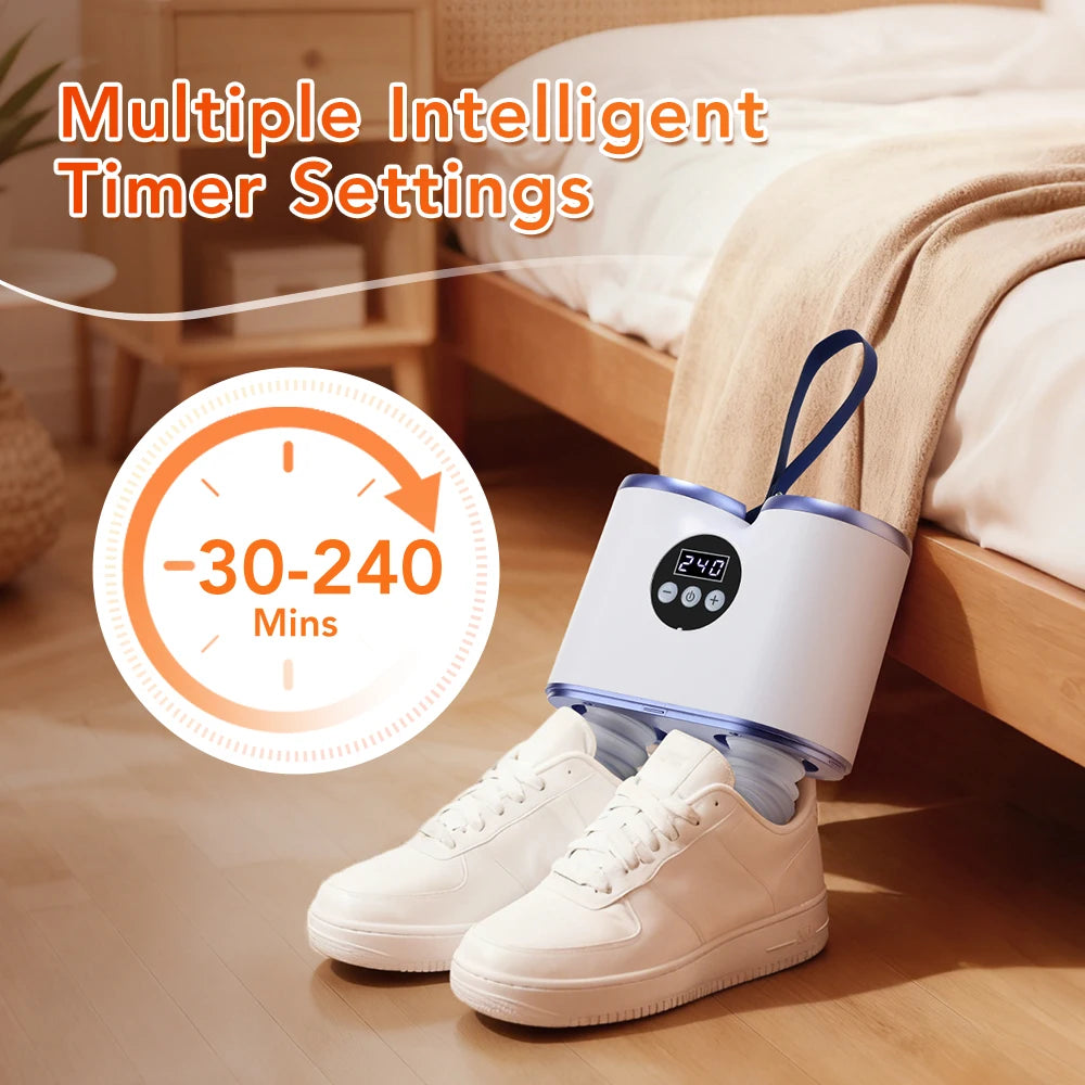 Portable Shoe Dryer with Fan Hot Air Heater Moisture Odor Home Smart Ski Boot Shoes Gloves Socks Fast Drying Machine with Timer Peaceful Pleasures Health and Wellness