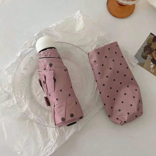 Polka Dot Pattern Portable Folding Umbrella Dual Use Rain and Sun Capsule Parasol Black Glue Sunshade Umbrella Peaceful Pleasures Health and Wellness