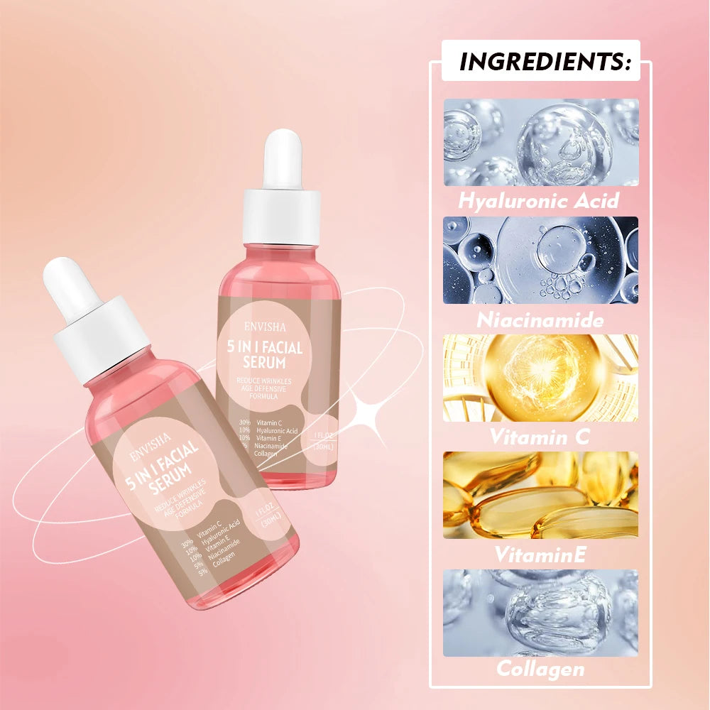 ENVISHA 5-in-1 Face Serum | Collagen, Hyaluronic Acid & Niacinamide