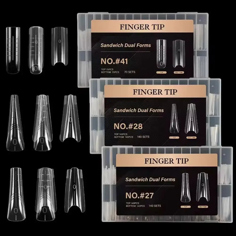 140/280Pcs Sandwich False nails Dual Forms Nail Mold for Quick Nails Extension 14 Sizes Plastic Nail Form Tools Nail Art Design Peaceful Pleasures Health and Wellness