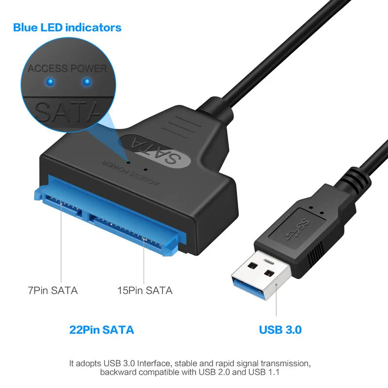 SATA to USB 3.0 / 2.0 Cable Up to 6 Gbps for 2.5 Inch External HDD SSD Hard Drive SATA 3 22 Pin Adapter USB 3.0 to Sata III Cord Peaceful Pleasures Health and Wellness