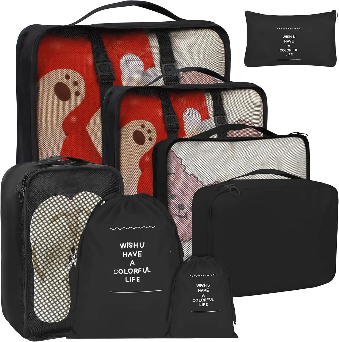 8-Piece Travel Packing Cubes Set with Laundry & Shoe Bags Peaceful Pleasures Health and Wellness United States