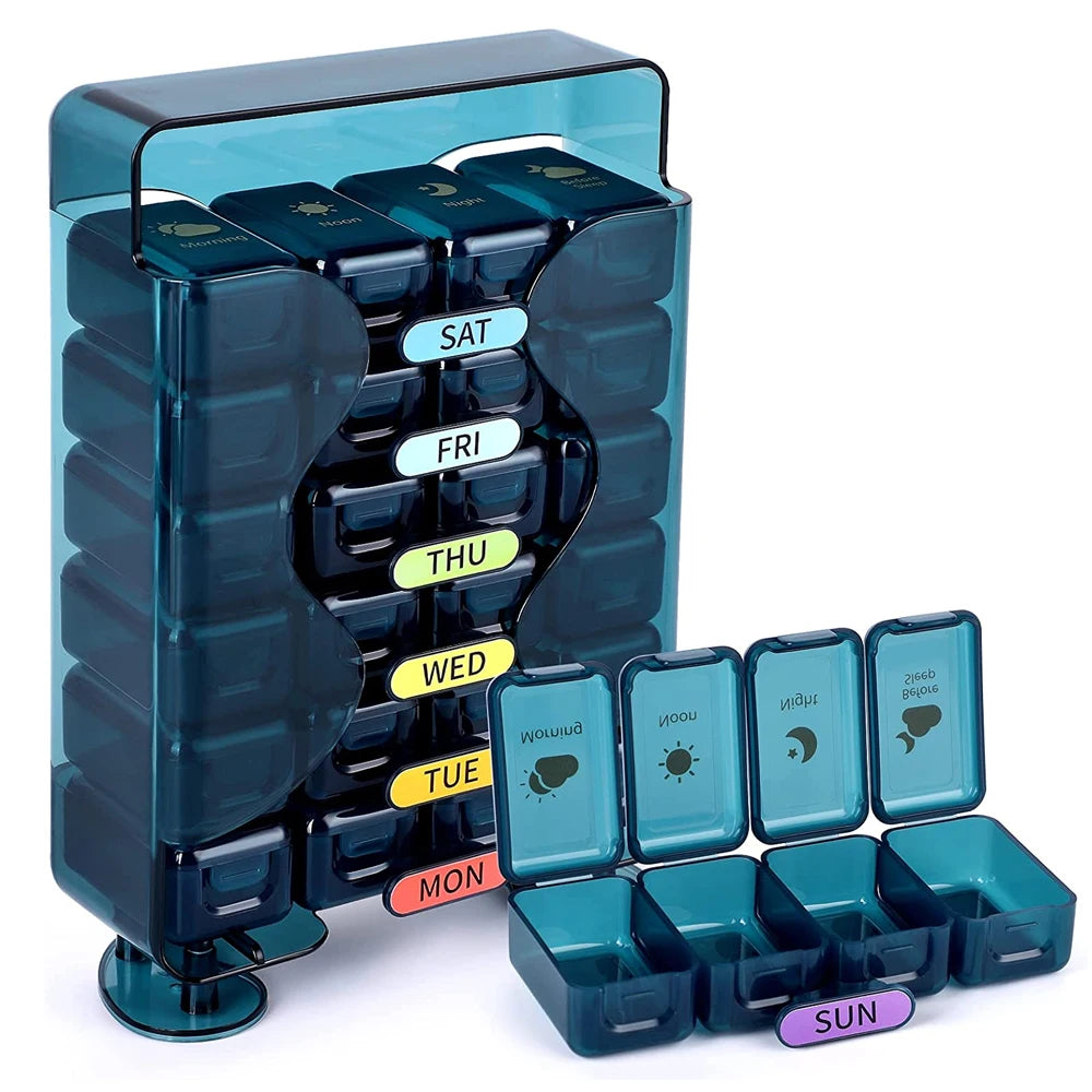 Weekly Pill Organizer 4 Times a Day Pill Organizer with Drawer Designed Large Pill Box Travel Pill Case 7 Day Medicine Case Box Peaceful Pleasures Health and Wellness