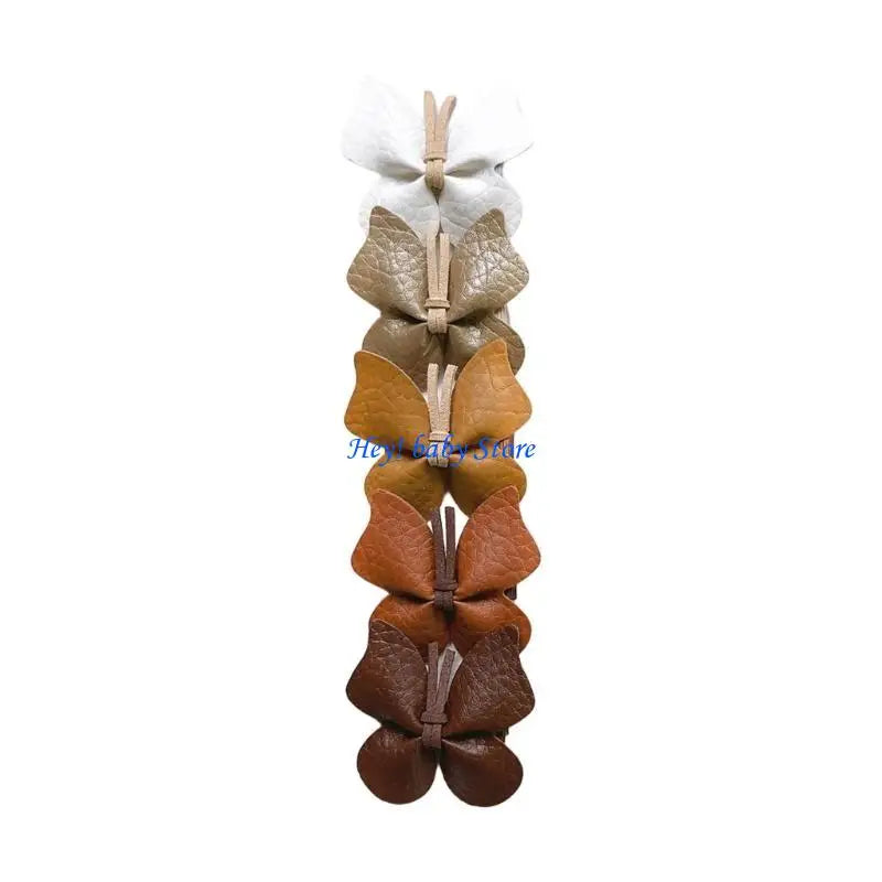 5-Pack Girls PU Leather Butterfly Hair Clips & Hairpins
