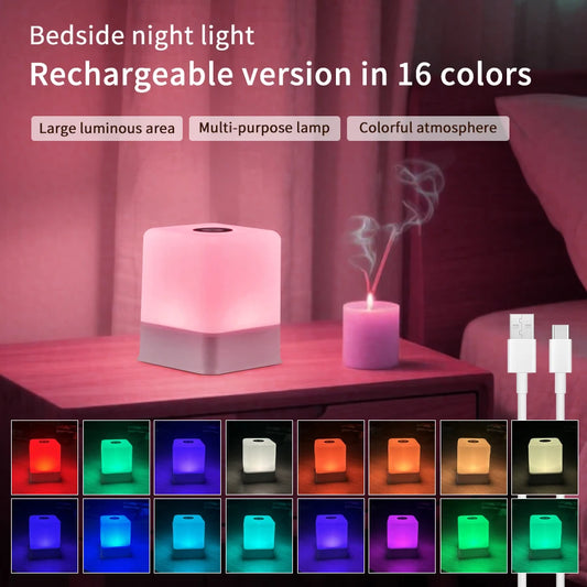 RGB Rechargeable Touch Dimmable Night Light 3 Colors & 16Colors Desktop Night Lamp Portable Bedside Lamp Room Decor Mood Light Peaceful Pleasures Health and Wellness 16Colors