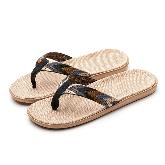 Men's Linen Flip Flops Striped EVA Non-Slip Beach Sandals Men's Flip Flop Sandals Peaceful Pleasures Health and Wellness