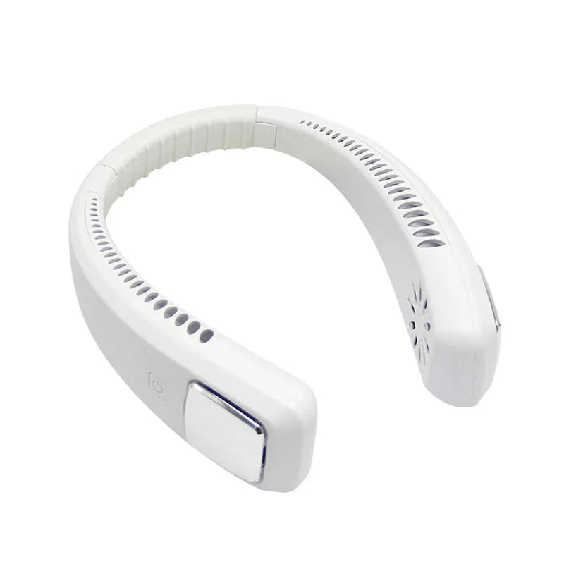 Bladeless Hanging Hand Fans USB Rechargeable Leafless Mini Neck Fan Battery Plastic Air Cooling Fan White Peaceful Pleasures Health and Wellness WHITE