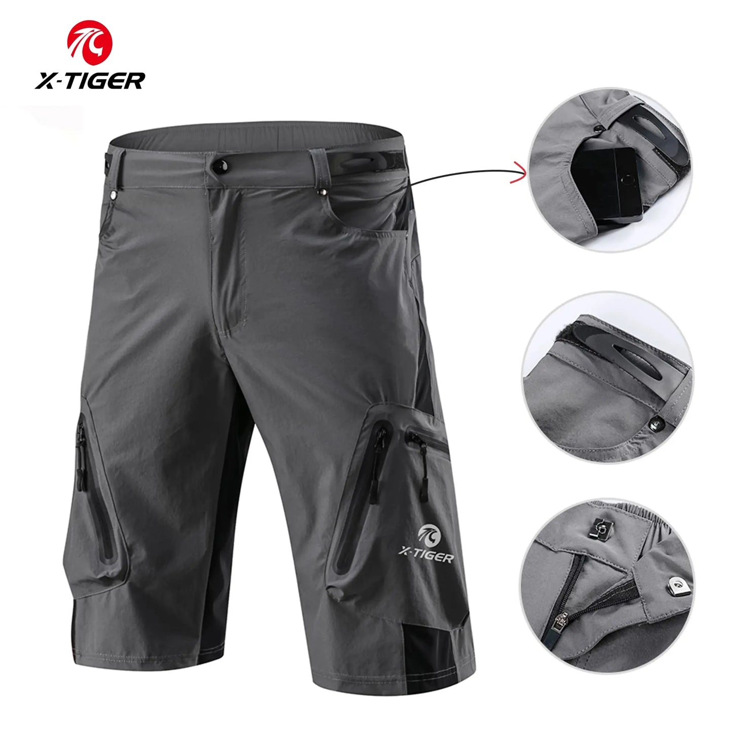 X-TIGER Men's MTB Cycling Shorts – Waterproof & Multi-Pocket