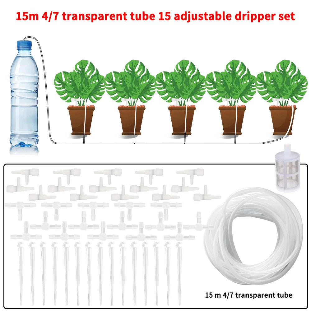 4/7mmHose Watering Saving Micro Dripper Greenhouse Garden Drip Irrigation Kit with Regulating valve Potted Plant Watering Device Peaceful Pleasures Health and Wellness 15 m 15 regulator