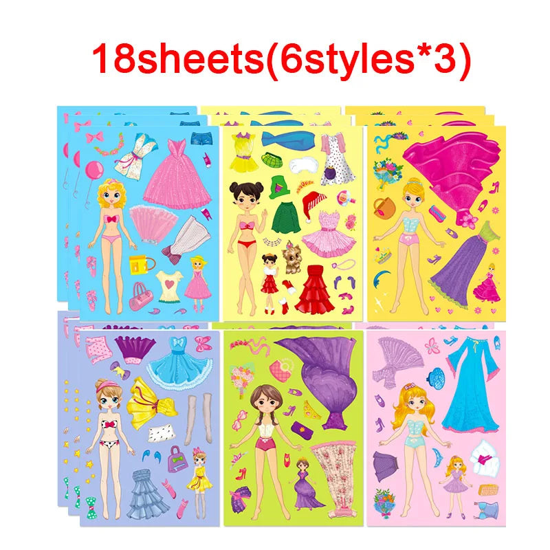 Funny Cartoon Boys Girls Dress Up Puzzle Stickers Kids DIY Make Face