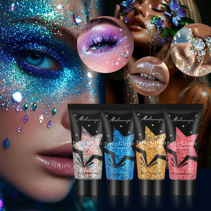 Multicolor Body Glitter – Waterproof & Sweat-Resistant Makeup