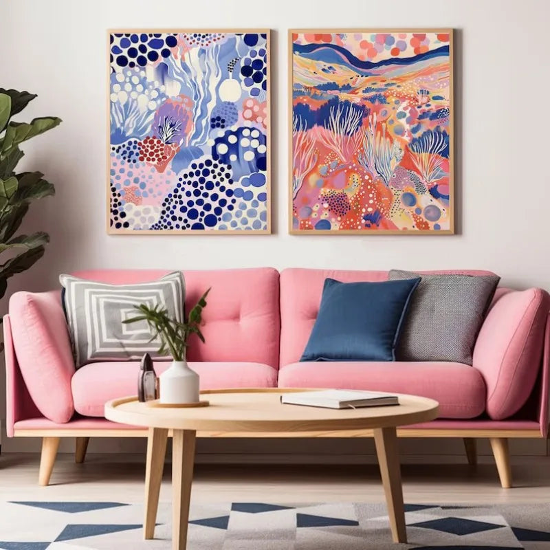 Midcentury Modern Botanical Sunset Canvas Wall Art Print