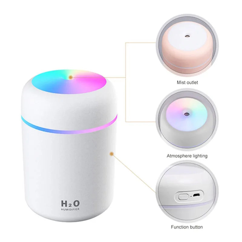 Portable Mini LED Light Cup Spray Humidifier Spray Mist Double Wet Aroma Essential Oil Diffuser H2O Car Air Humidifiers Peaceful Pleasures Health and Wellness