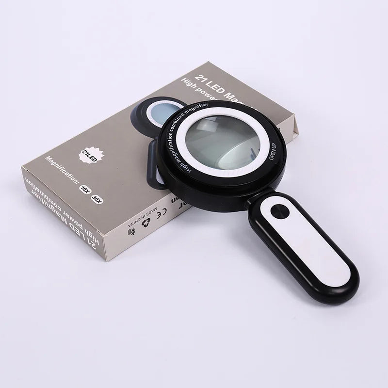 Handheld Combinable Dual Lens with Led Light 10X 30X Magnifying Glass for Elderly Reading and Maintenance Peaceful Pleasures Health and Wellness