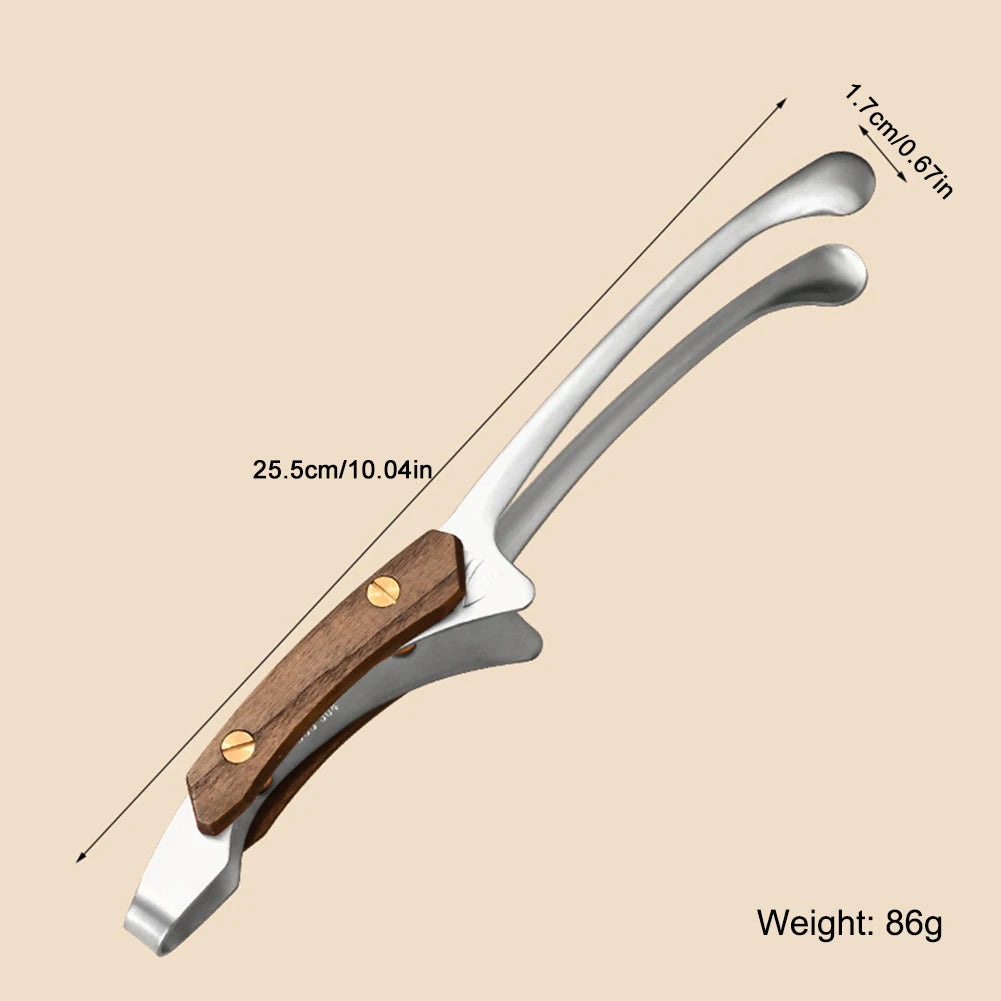 Stainless Steel Outdoor Retro Barbecue Clip Wooden Handle Grilled Meat Clip Pan Fried Steak Heat Resistant Kitchen Food Clip New Peaceful Pleasures Health and Wellness Silver 1 PCS