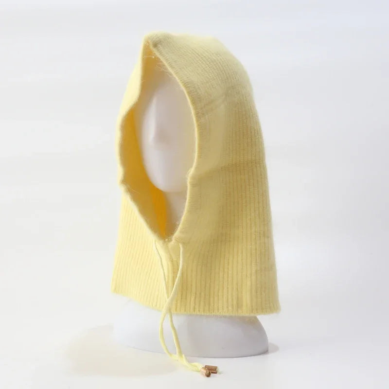 Women's Rabbit Fur Knitted Beanie Hood Hat | Winter Balaclava