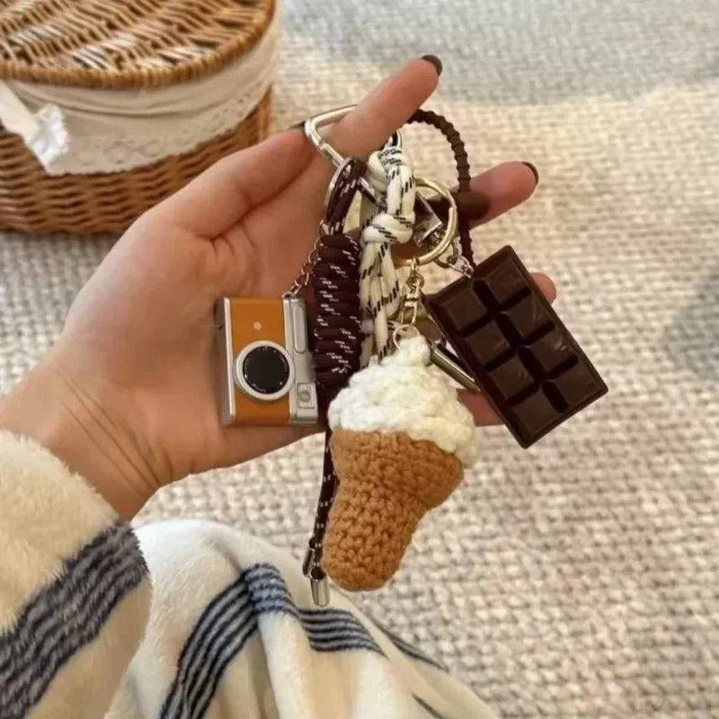 Handmade Knit Keychain Charms – Cute Burger & Ice Cream Pendant