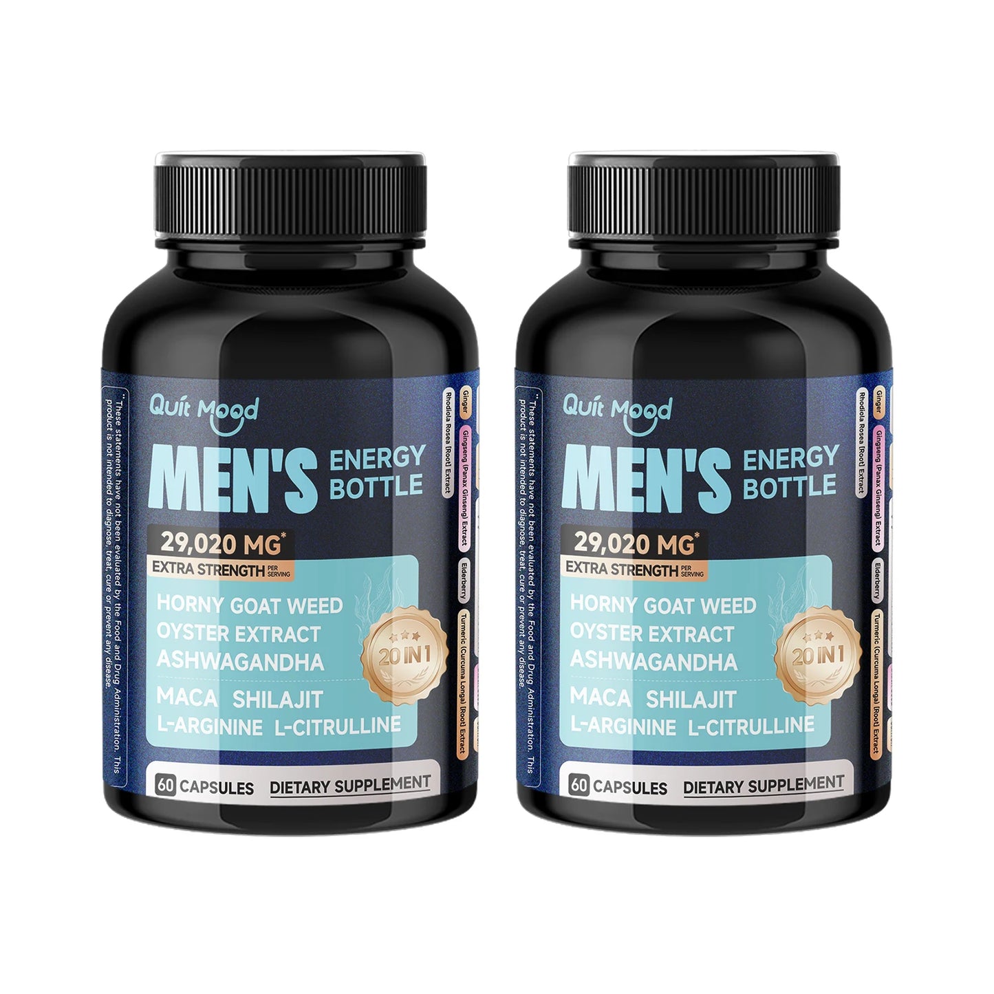 Men’s 20-in-1 Energy & Vitality Capsules – Horny Goat Weed, Maca, Oyster Extract & More | 60 Count Peaceful Pleasures Health and Wellness 2 bottles United States