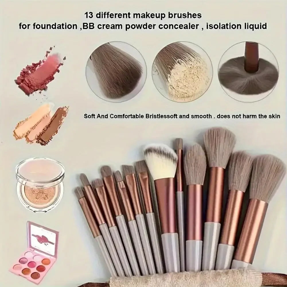 13-Piece Professional Makeup Brush Set with Pouch Makeup Brushes Peaceful Pleasures Health and Wellness