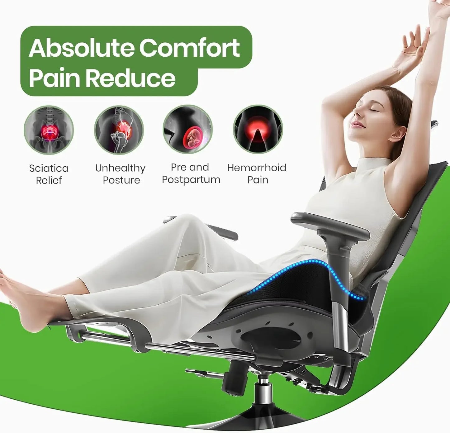 Ergonomic Memory Foam Seat Cushion for Office and Car - Relieves Back Pain, Black Peaceful Pleasures Health and Wellness