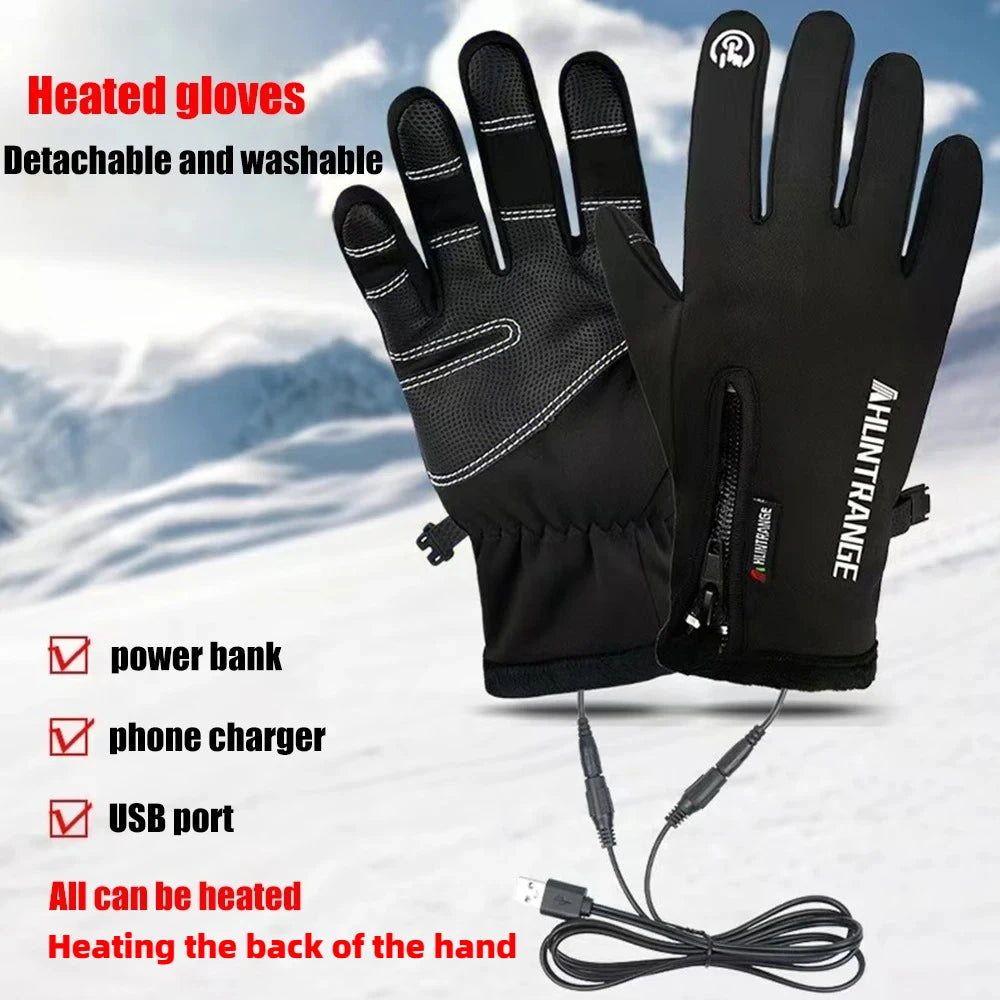 USB Electric Heated Gloves Winter Outdoor Sports Skiing Warm Gloves Waterproof Anti-Slip Motorcycle Cycling Gloves Touch Screen Peaceful Pleasures Health and Wellness