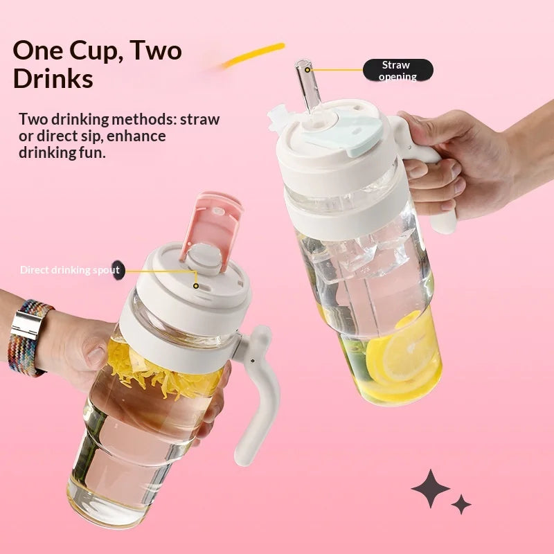1000ml Cross Border Popular Large Capacity Flower Tea Cup, Straw Glass Cup, High Borosilicate Car Ice Cream Cup Peaceful Pleasures Health and Wellness