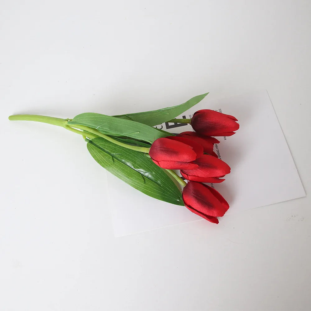 Silk Tulip Bouquet – 5 Artificial Flowers for Wedding & Home