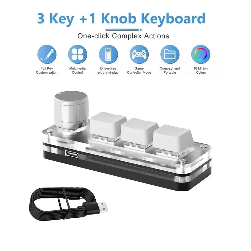 Mini Macro Mechanical Keyboard – RGB, 3/6 Keys & Rotary Knob