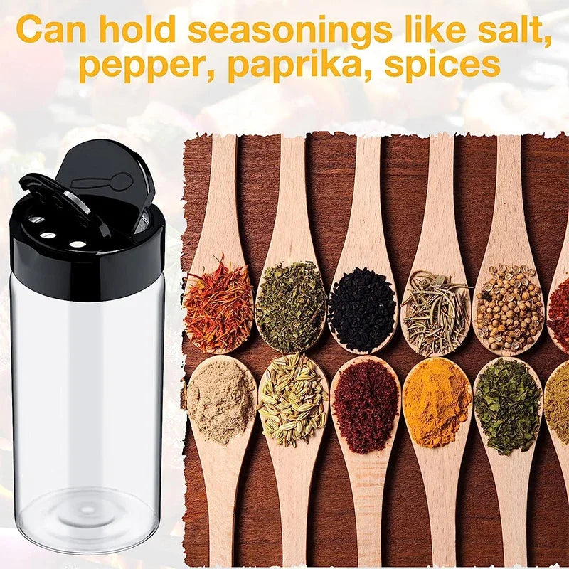 16-Piece Clear Plastic Spice Jar Set with Shaker Lids & Labels | Herbs, Powders, Salt & Pepper