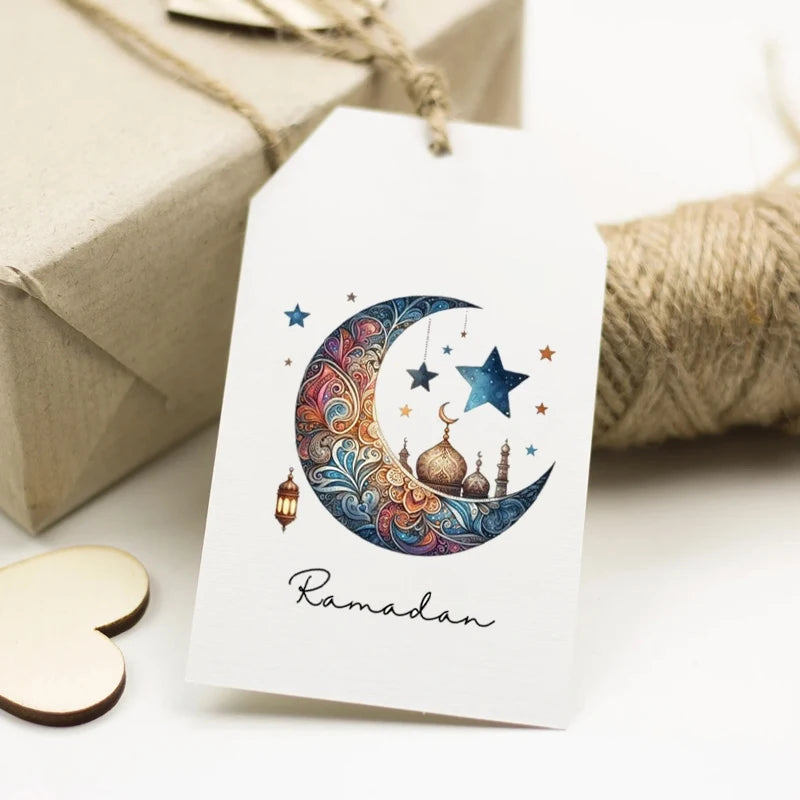 Ramadan Eid Hangtags Moon Mosque Diamond Gift Tags – 10 Pcs Celebration Gift Tags Peaceful Pleasures Health and Wellness