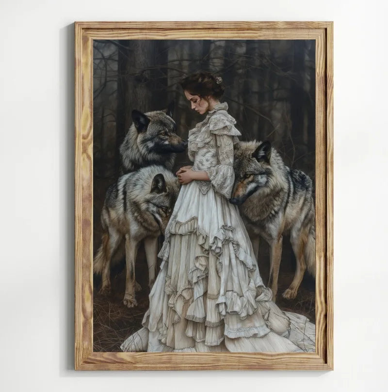 Victorian Woman Canvas Wall Art | Moody Vintage Black Rose Print
