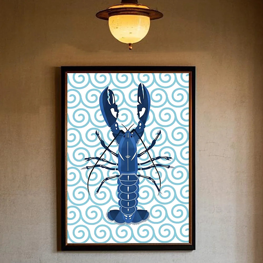 Colorful Sardines & Lobsters Canvas Wall Art | Ocean Fish Print