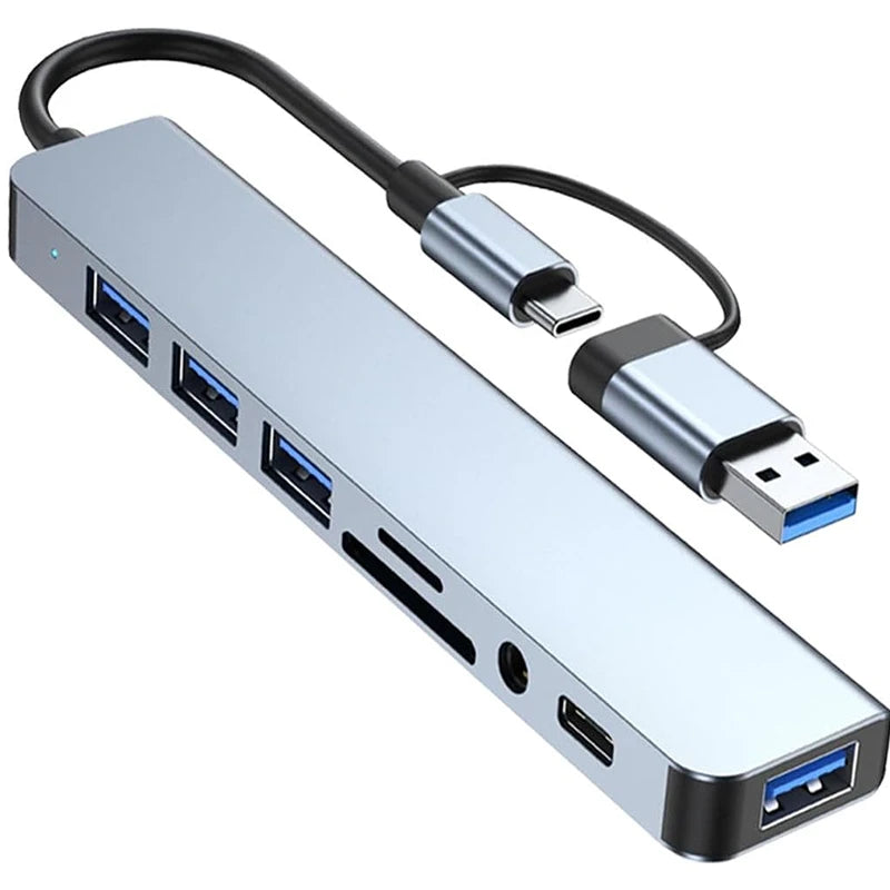 8 in 2 Type C HUB Docking Station USB Micro SD Card Reader with 3.5mm Audio Jack Adapter Laptop Tablet Phone Disk Converter Peaceful Pleasures Health and Wellness 8-in-2