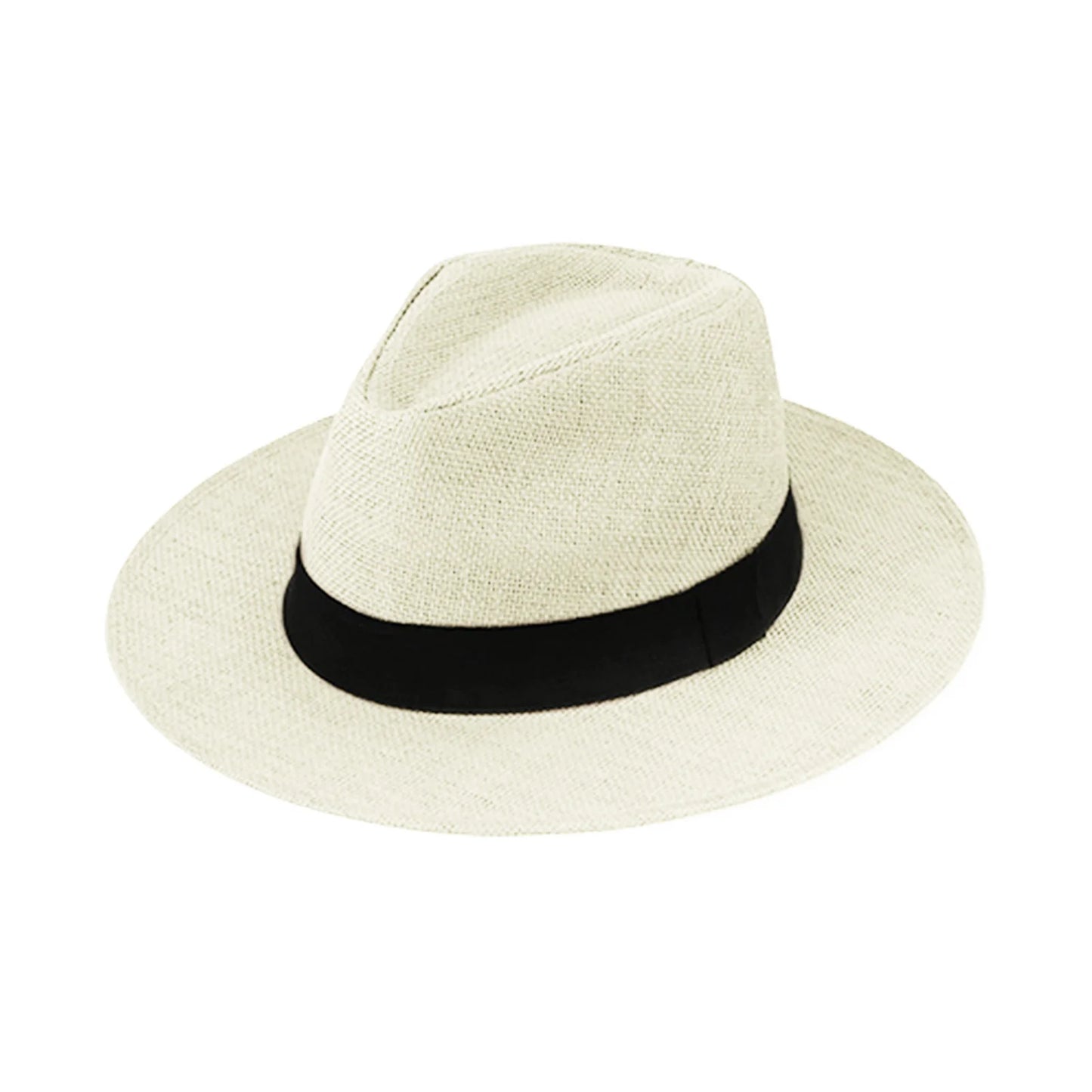 Hot Fashion Summer Casual Unisex Beach Trilby Large Brim Jazz Sun Hat Panama Hat Paper Straw Women Men Cap With Black Ribbon Peaceful Pleasures Health and Wellness cow white 58