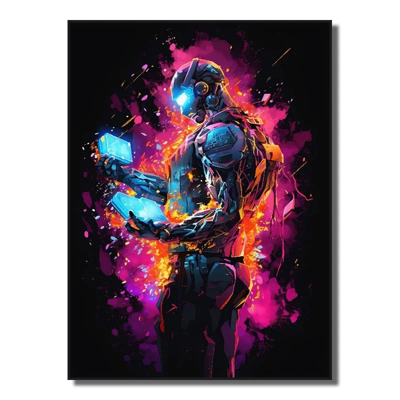 Neon Red Video Game Character Canvas Wall Art | Unframed Poster
