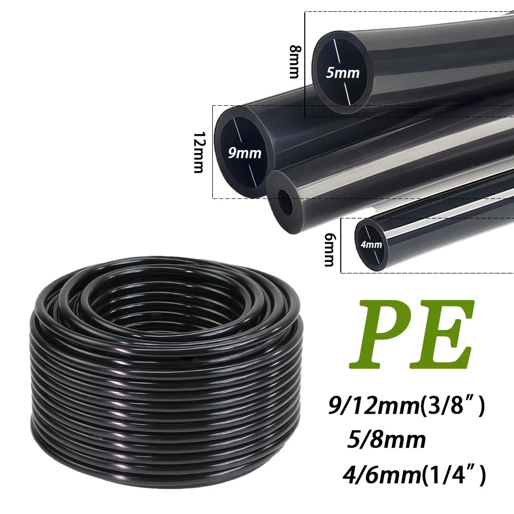 10/20/30/50M OD-6mm 8mm 12mm Black PE 4/6mm 5/8mm 9/12mm Drip Irrigation Pipe 3/8" 1/4" Watering Tube Garden Hose Pressure-Proof Peaceful Pleasures Health and Wellness Black OD-8mm 50m-164FT
