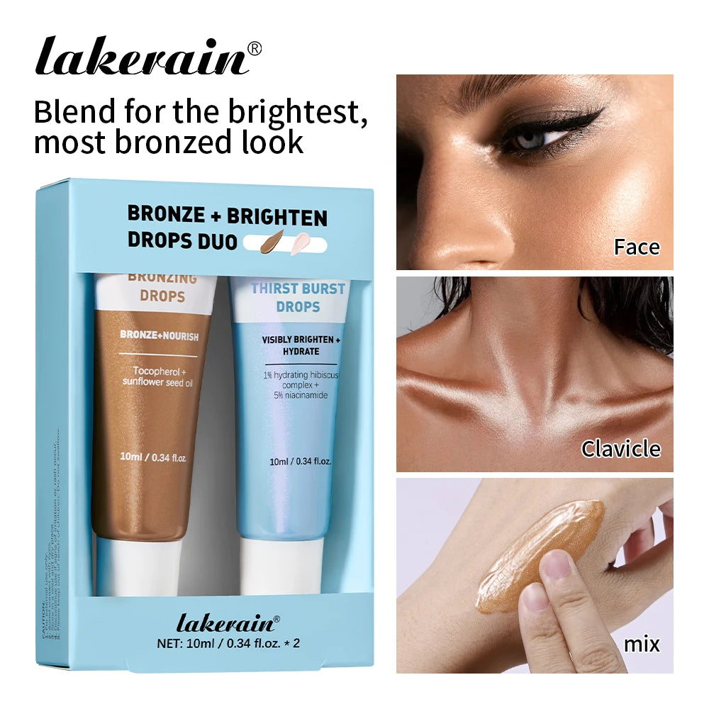 Bronze Brighten Drops Duo Primer Mix With Foundation Brighten Hydrate Silky Easy To Absorb No Greasy Feel Dual-action Travel Set Peaceful Pleasures Health and Wellness BRONZE and BRIGHTEN