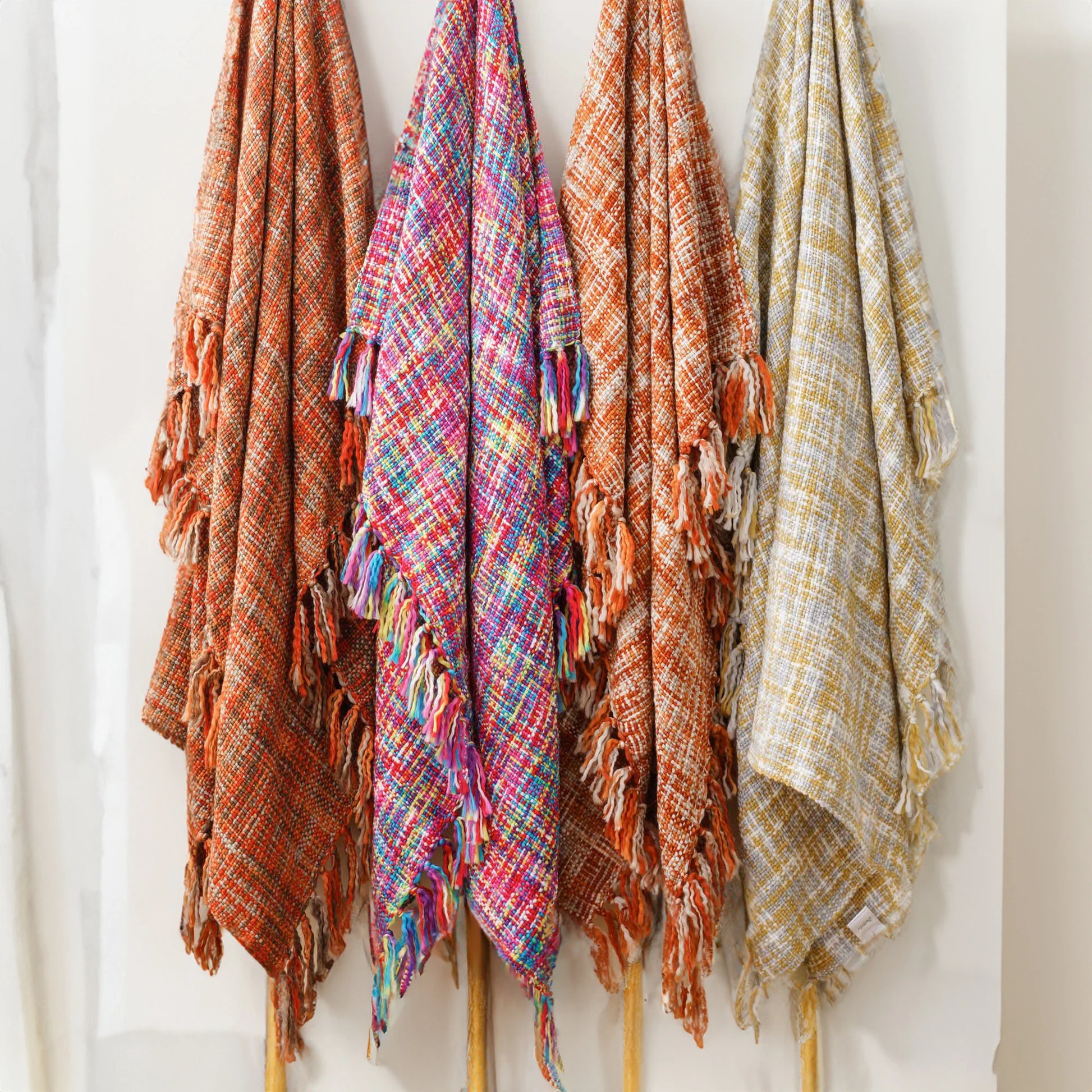 Battilo Orange Kint Throw Blanket With Tassels Fall Multicolor Boho Throws For Bed Decorative Sofa Blanket Bedspread On the Bed Peaceful Pleasures Health and Wellness