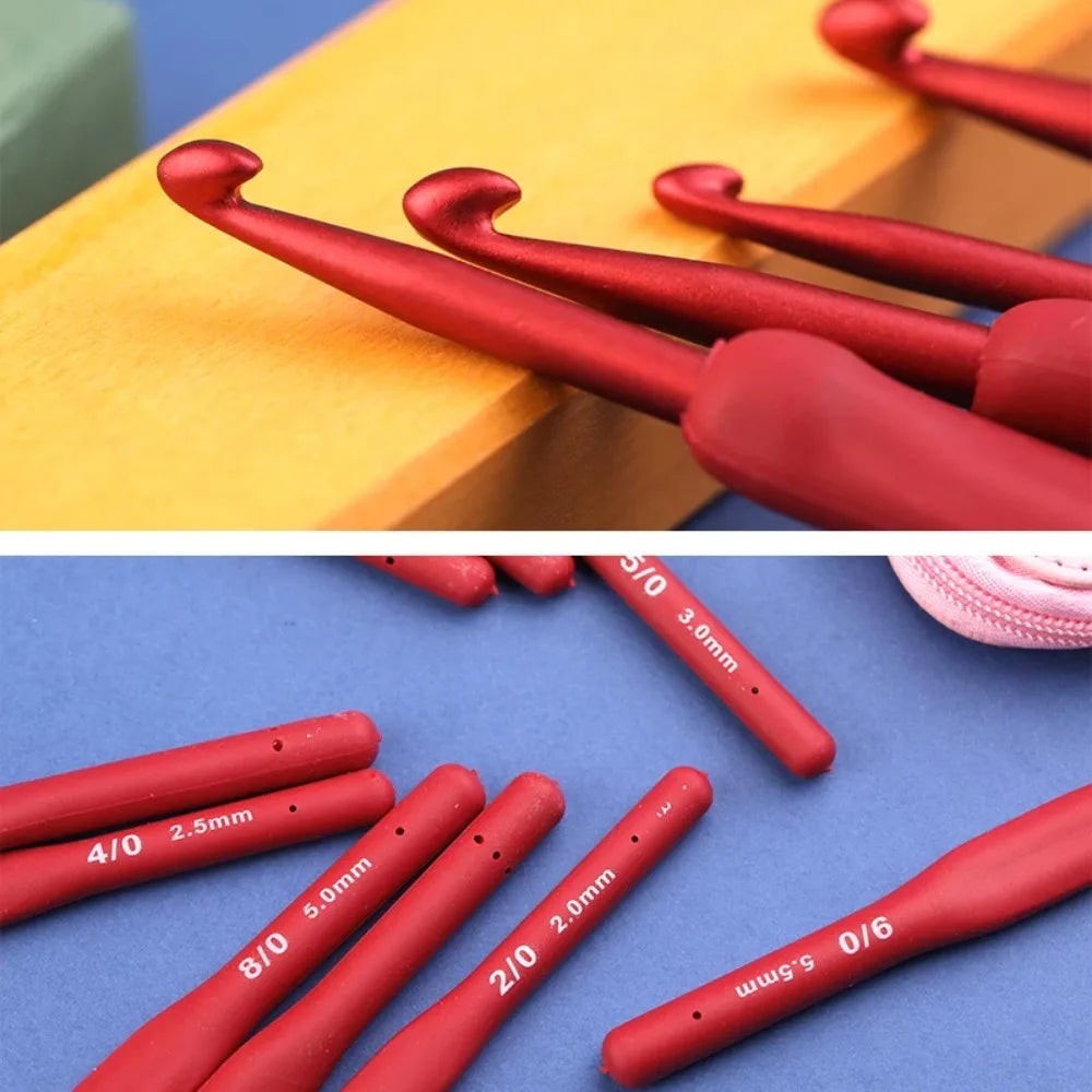 9PCS Red Crochet Hook Ergonomic Handle for Arthritic Hands Extra Long Knitting Needles for Beginners and Crocheting Yarn Tool Peaceful Pleasures Health and Wellness