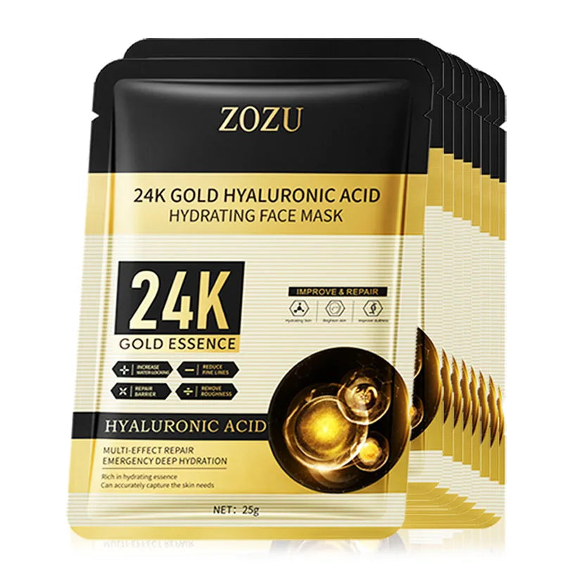 BIOAOUA 24K Gold Hyaluronic Acid Face Mask 10pcs – Firming
