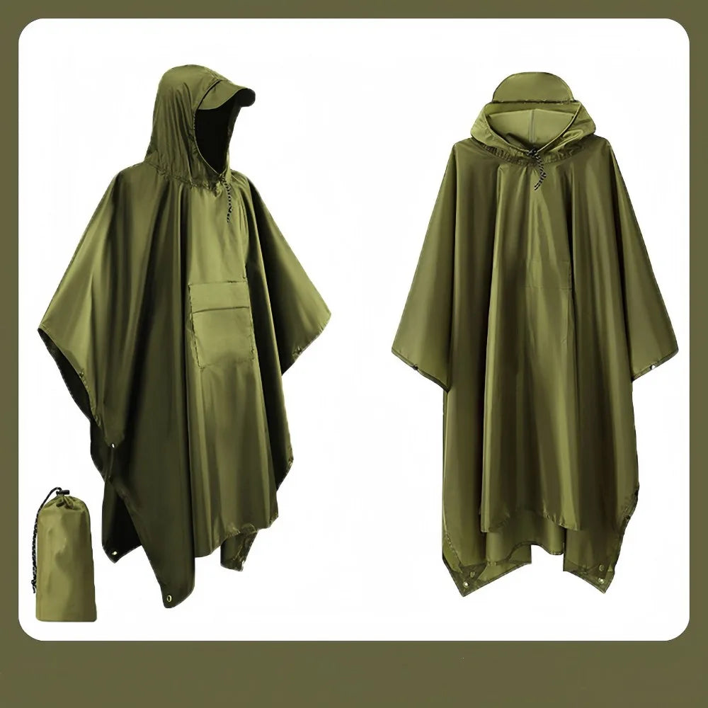 New 3 in 1 Outdoor Raincoat Hooded Sleeve Multifunction Rain Poncho Waterproof Portable Outdoor Rainwear Hiking Travel Peaceful Pleasures Health and Wellness Green-Pocket Style