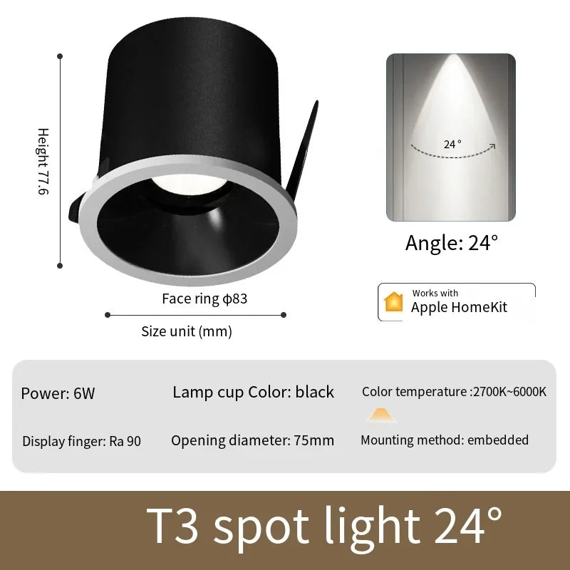 Aqara Smart Downlight T3 Zigbee Dimming Round Light 6W Beam Angle 15°24°36°80° Adaptive Lighting Dimming for Aqara App Homekit Peaceful Pleasures Health and Wellness 24 degrees China Mainland
