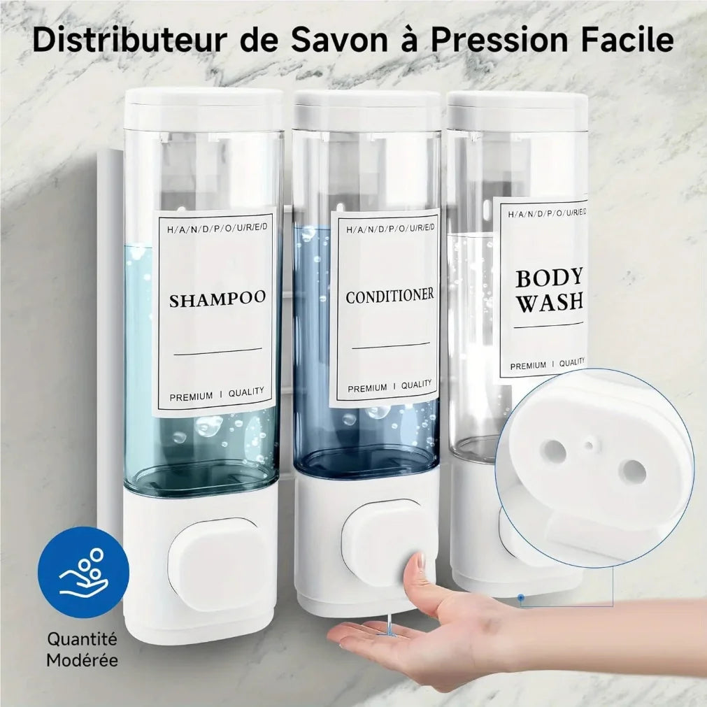 3-in-1 Wall-Mounted Soap & Shampoo Dispenser | No Drilling