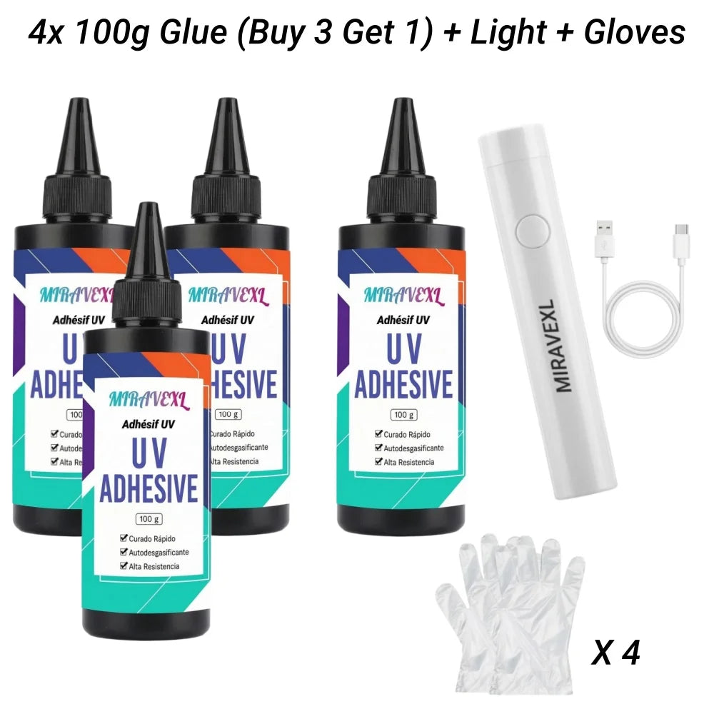 Upgraded UV Resin Kit with USB Light Fast Curing Clear UV Glue Flashlight Welding Seconds Bonding Glass Jewelry Repair Peaceful Pleasures Health and Wellness 4PCS and Tools