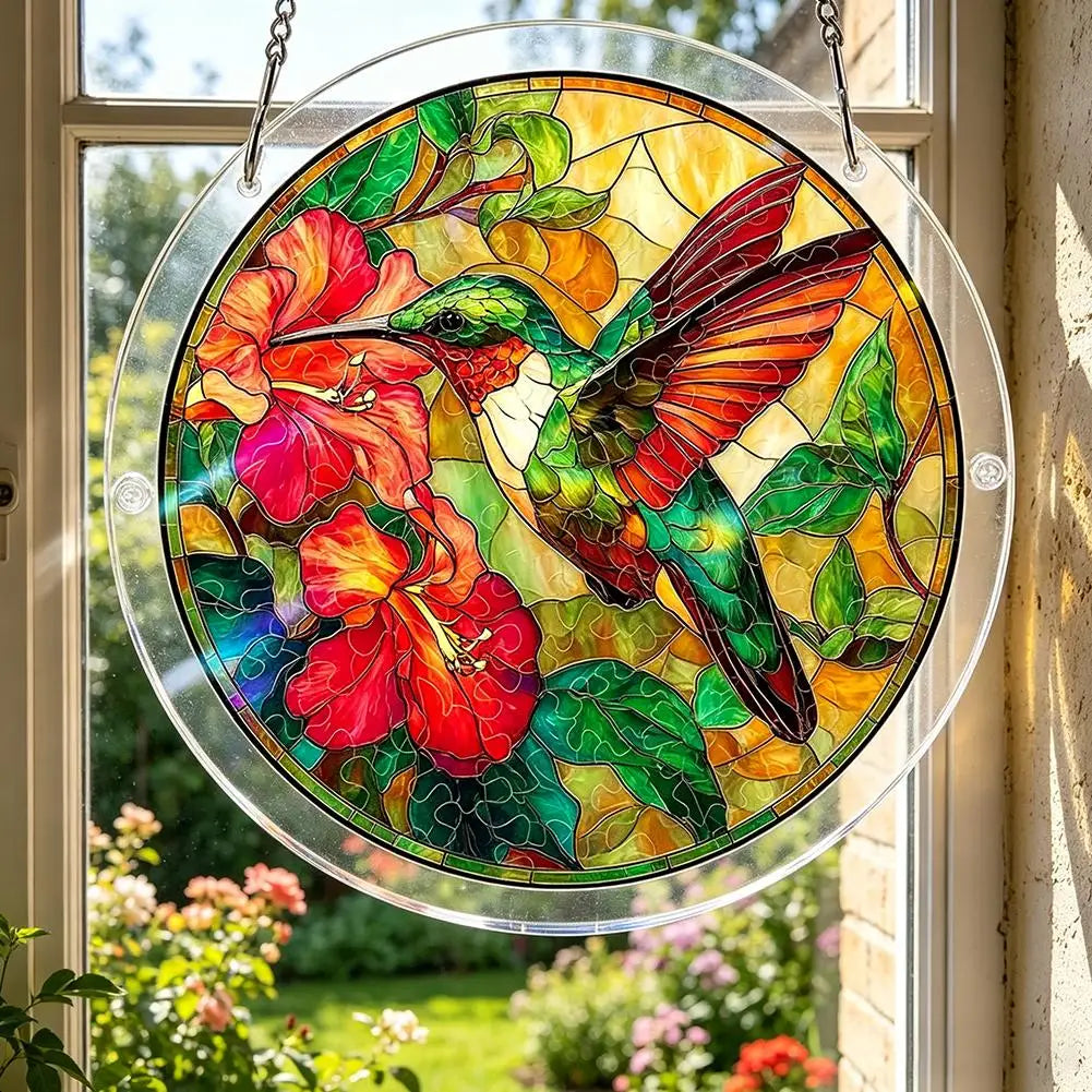 Stained Glass Acrylic Hummingbird Suncatcher Window Hanging