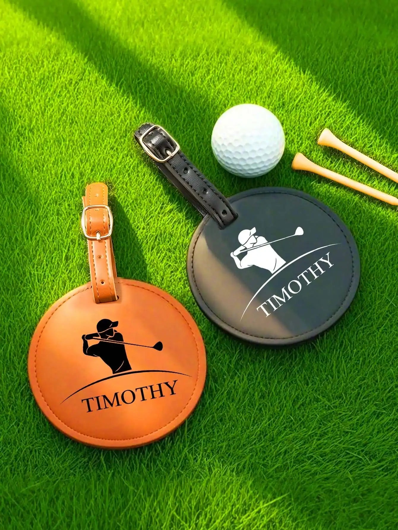 Custom Name Leather Golf Bag Tag Golf Tee Holder Personalized Golf Gift for Dad Boyfriend Groomsman Black Brown Golf Accessories Peaceful Pleasures Health and Wellness