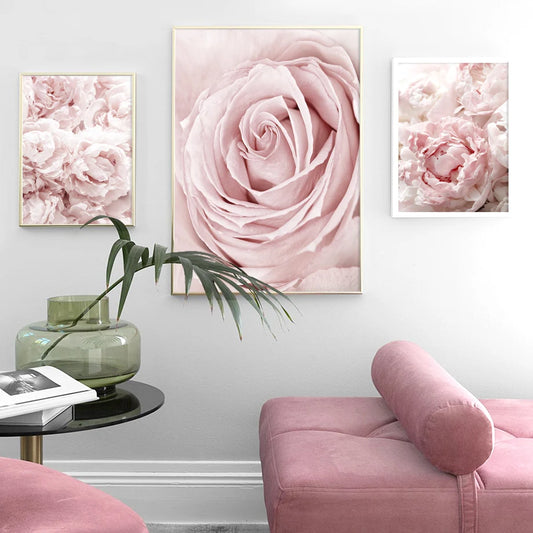 Pink Rose Peony Minimalist Canvas Wall Art | Nordic Floral Print Floral Canvas Print Peaceful Pleasures Health and Wellness