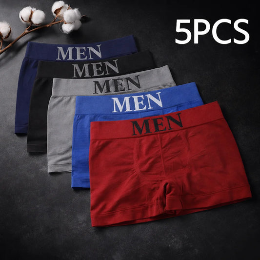 5 Pcs Men’s Boxer Briefs High Elastic Breathable Underwear Soft Cotton Stretch Shorts Comfortable Plain Color Panties Peaceful Pleasures Health and Wellness