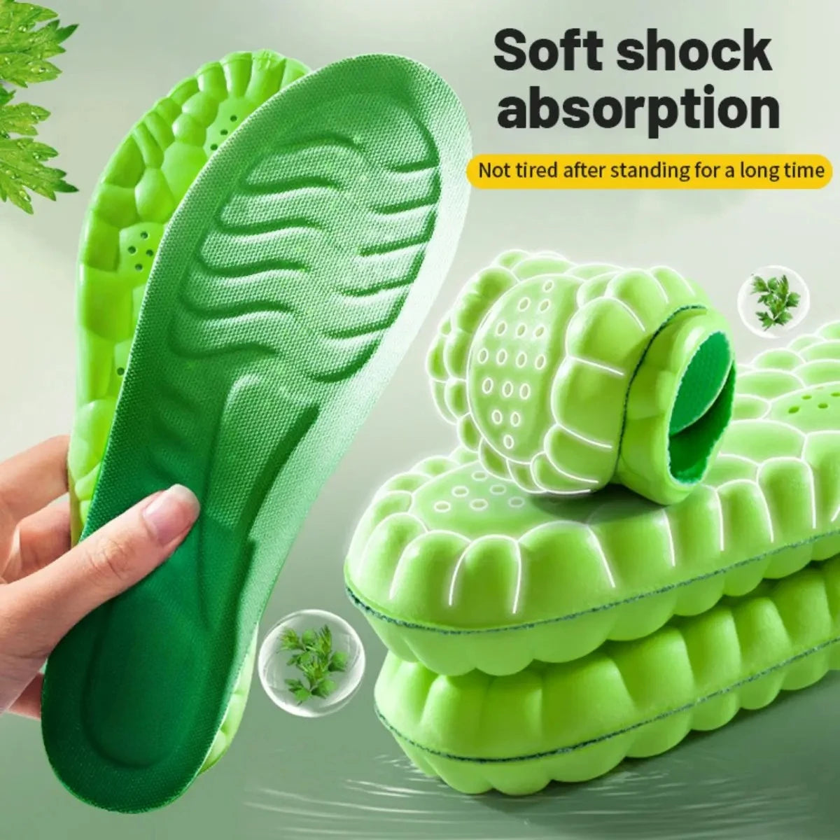 1Pair Sport Insoles PU High Stretch Shock Resistant Insoles - Antibacterial, Anti-Odor, Breathable, for Sports & Daily Use Peaceful Pleasures Health and Wellness green EU43-44(270mm)